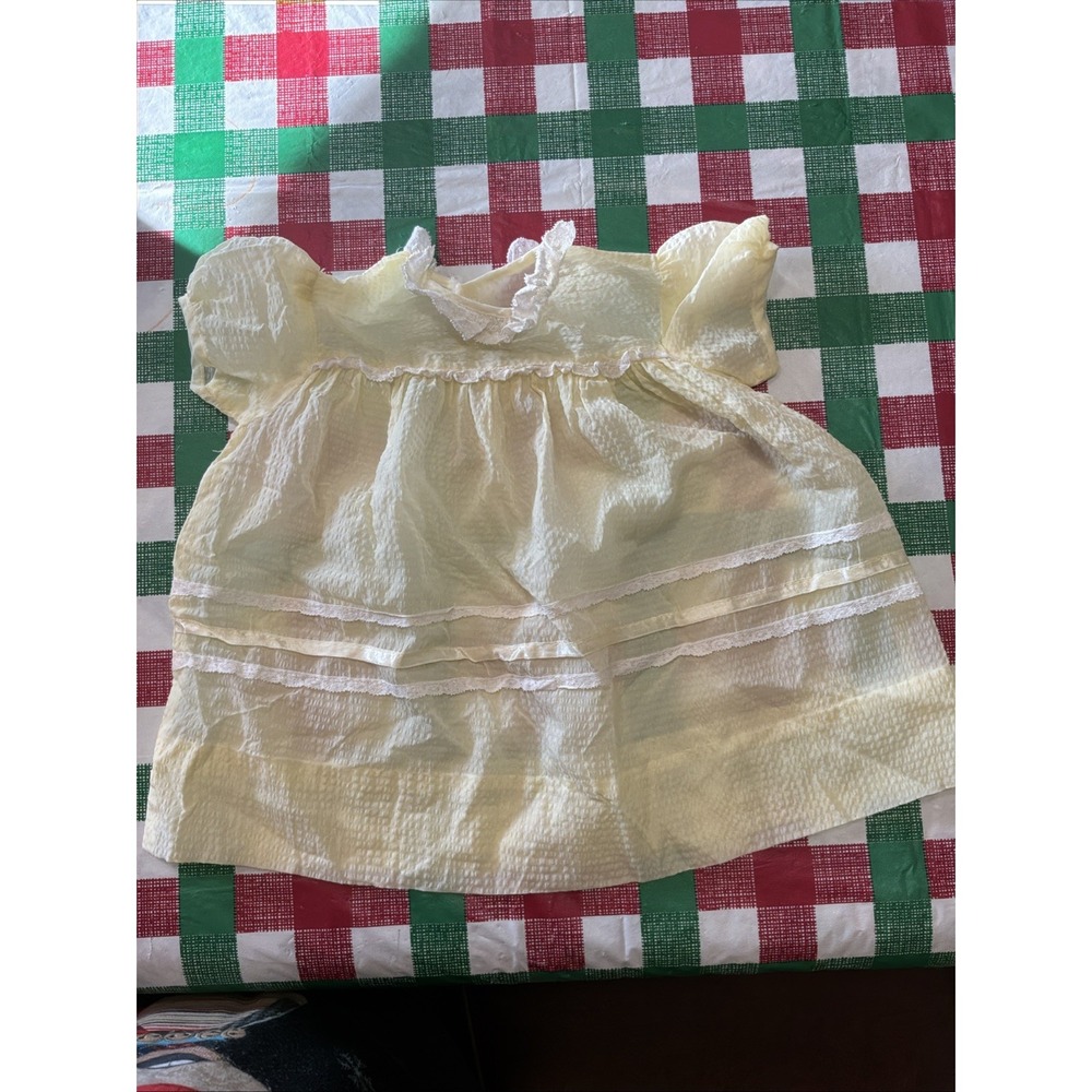 Vintage Handmade Baptism Christening Gown ~‎ Yellow Ribbon And Lace Newborn